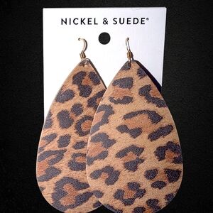 Nickel & Suede NWOT Leopard Print Leather Teardrop Earrings- Large 3"